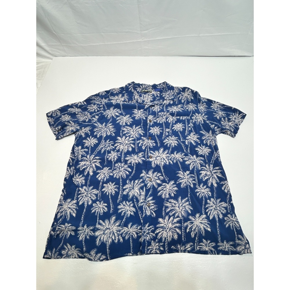Campia Hawaiian Shirt 100% Rayon‎ 2XL Palm Trees Blue & White